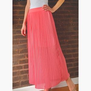 Half Sheer Coral Pink Pleated Maxi Skirt
